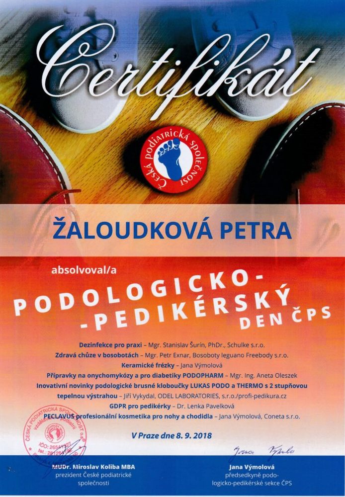 Certifikát – Podologicko-pedikérský den České podiatrické společnosti